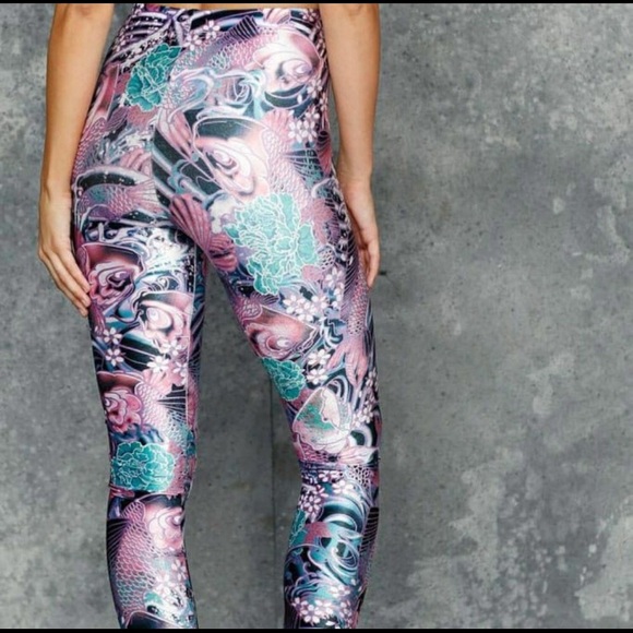 Blackmilk Koi Pink High Waisted Velvet Leggings - Picture 5 of 6